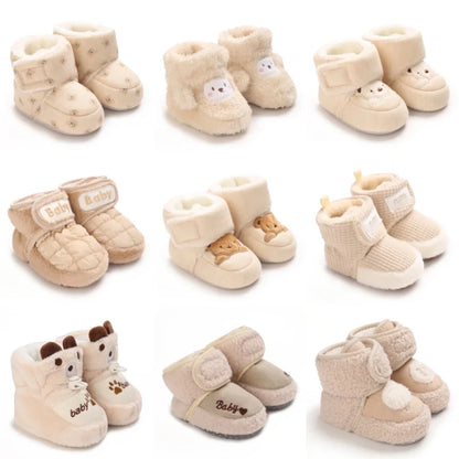 Winter Newborn Boys and Girls Cute Cartoon Cotton Shoes with Soft Sole and Warm Boots Preschool Walking Shoes  Winter Newborn