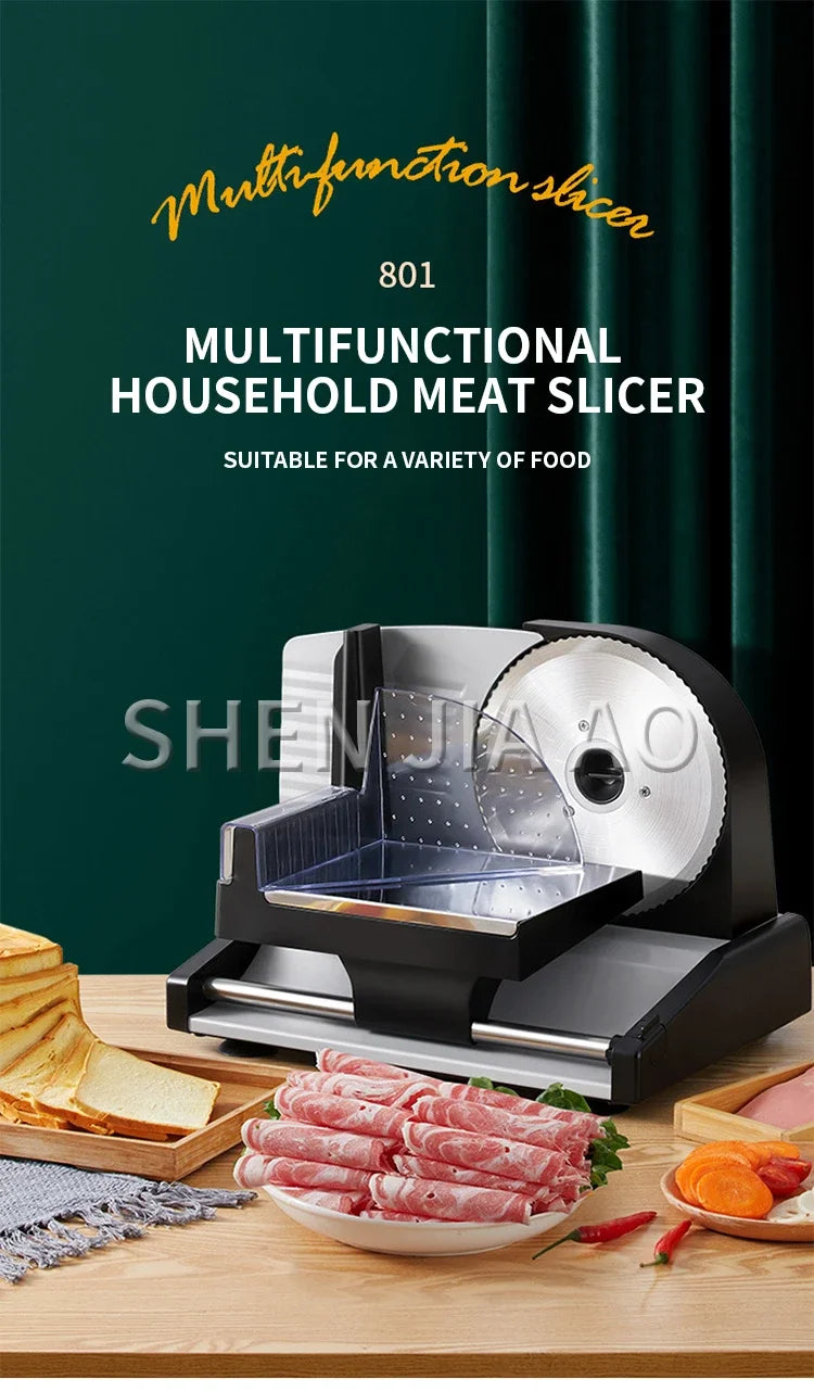 801 Electric meat Slicer 200W Household Fruit and Mutton Slicer machine Toast Bread Slice 1-15mm Thickness Adjustable