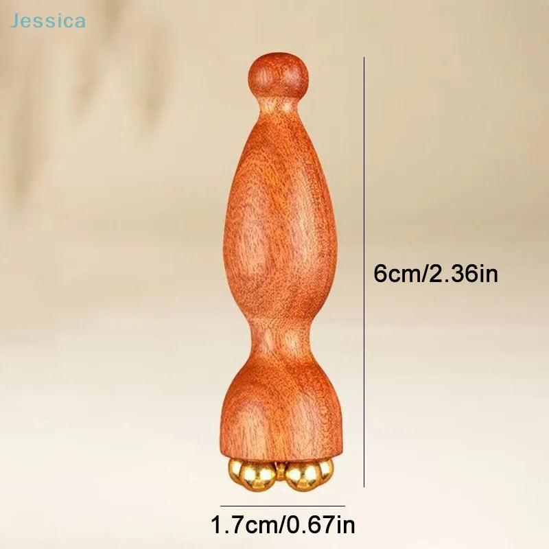 ♥Brass Bead Lotus Pod Rosewood Handle Facial Gua Sha Tool Eye Relaxation Spot Meridians Acupoint Massage