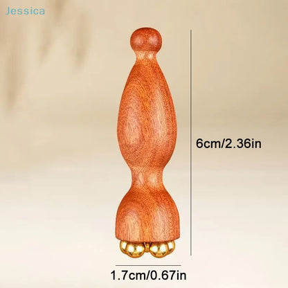 ♥Brass Bead Lotus Pod Rosewood Handle Facial Gua Sha Tool Eye Relaxation Spot Meridians Acupoint Massage