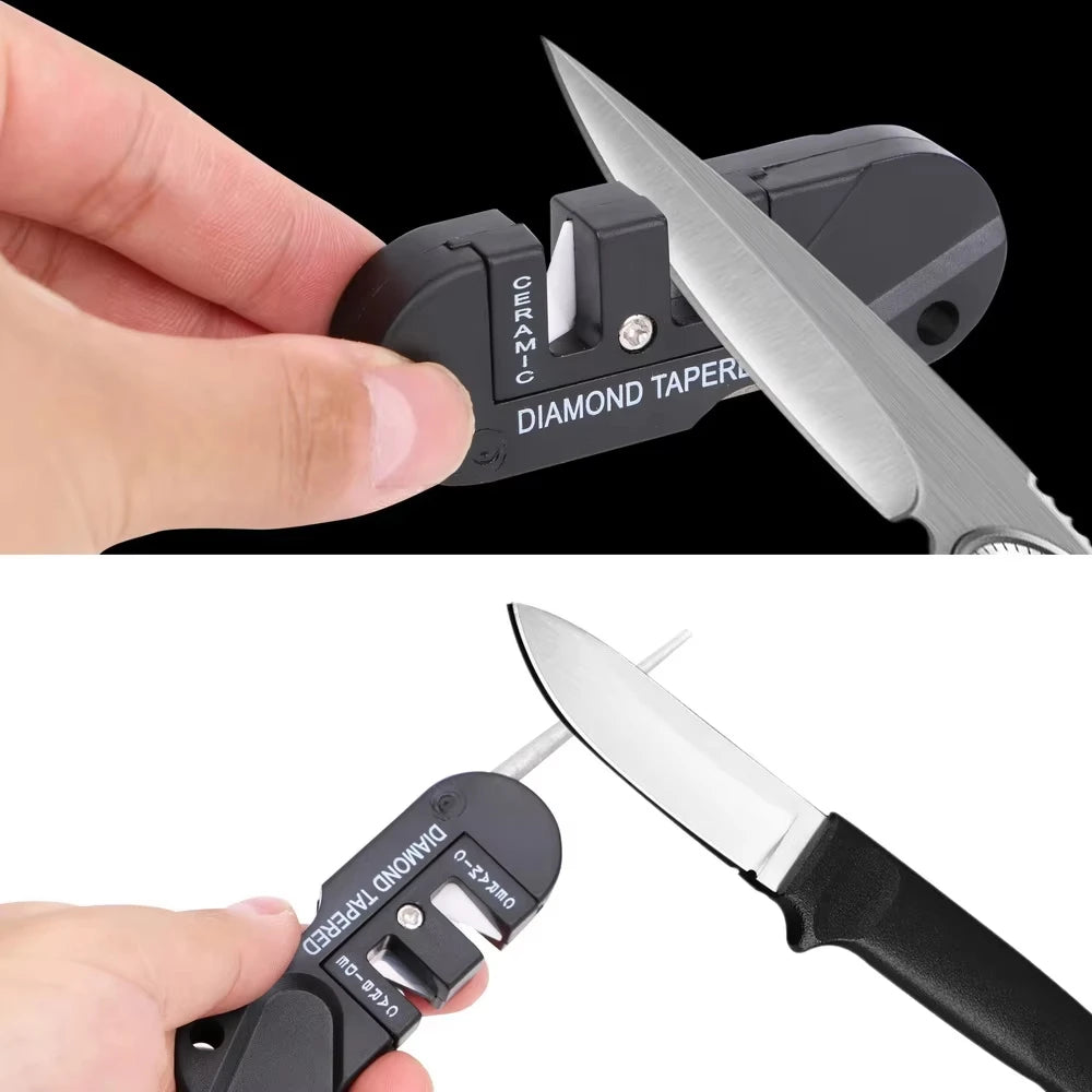 4-in-1 portable knife sharpener, multi-functional outdoor portable tungsten steel knife sharpener, knife sharpener stick