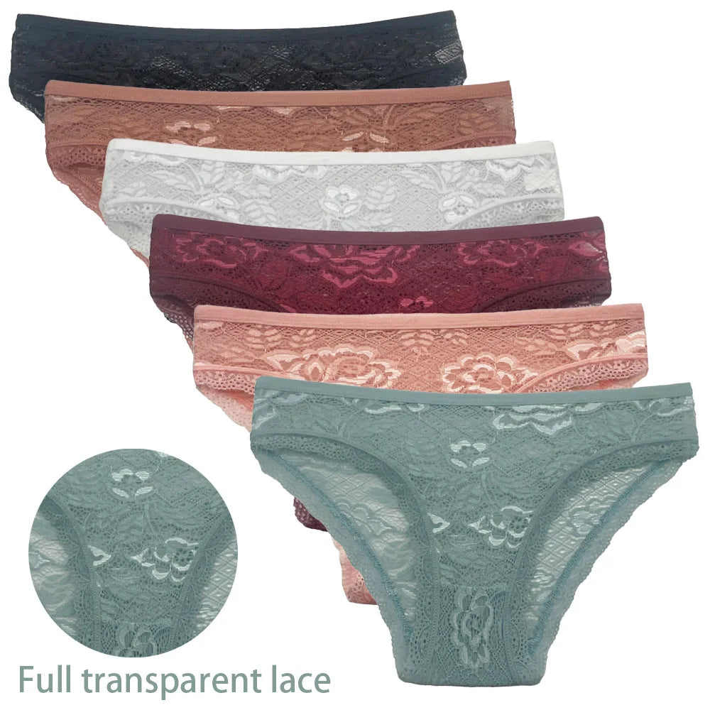 5 PCS/Set New Arrival Sexy Low-rise Underwear Soft Underpants Solid Color Lace Transparent Women Cotton Briefs Ladies Panties