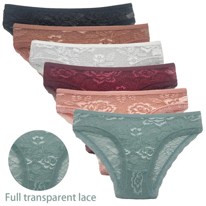 5 PCS/Set New Arrival Sexy Low-rise Underwear Soft Underpants Solid Color Lace Transparent Women Cotton Briefs Ladies Panties