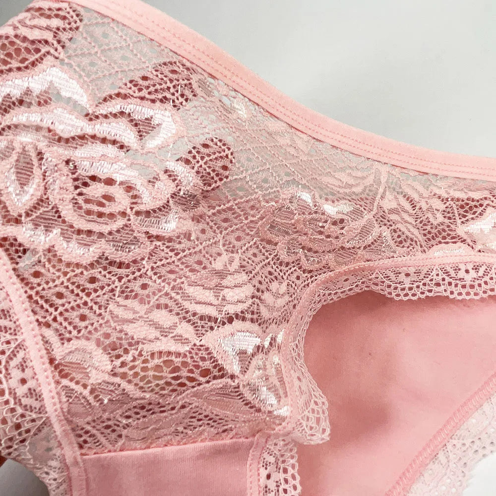 5 PCS/Set New Arrival Sexy Low-rise Underwear Soft Underpants Solid Color Lace Transparent Women Cotton Briefs Ladies Panties