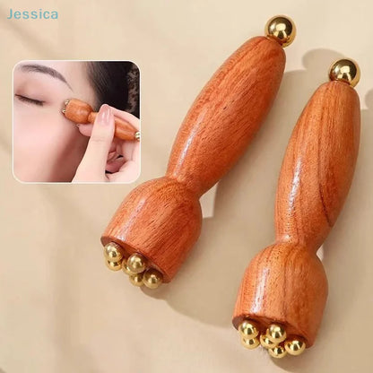 ♥Brass Bead Lotus Pod Rosewood Handle Facial Gua Sha Tool Eye Relaxation Spot Meridians Acupoint Massage