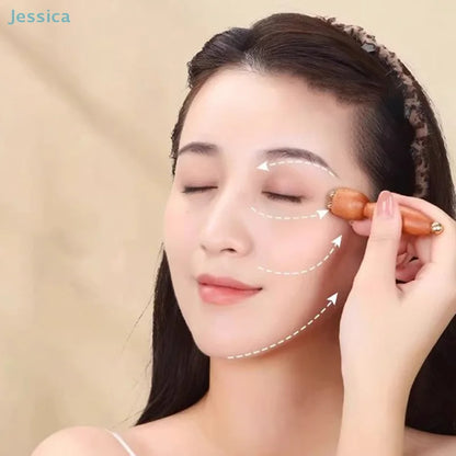 ♥Brass Bead Lotus Pod Rosewood Handle Facial Gua Sha Tool Eye Relaxation Spot Meridians Acupoint Massage