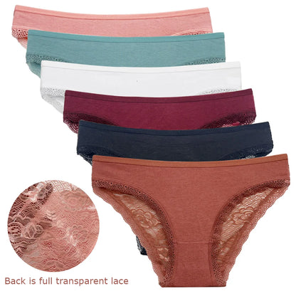 5 PCS/Set New Arrival Sexy Low-rise Underwear Soft Underpants Solid Color Lace Transparent Women Cotton Briefs Ladies Panties