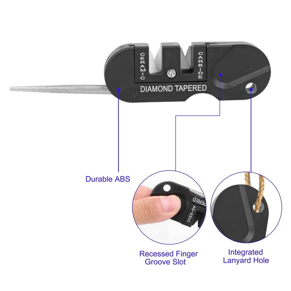 4-in-1 portable knife sharpener, multi-functional outdoor portable tungsten steel knife sharpener, knife sharpener stick