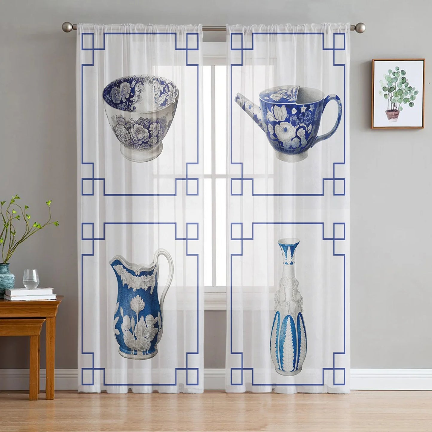 Bamboo Carp Chinese Style Toyo Tulle Curtains for Living Room Bedroom Sheer Voile Drapes Modern Printed Design Sheer Curtains