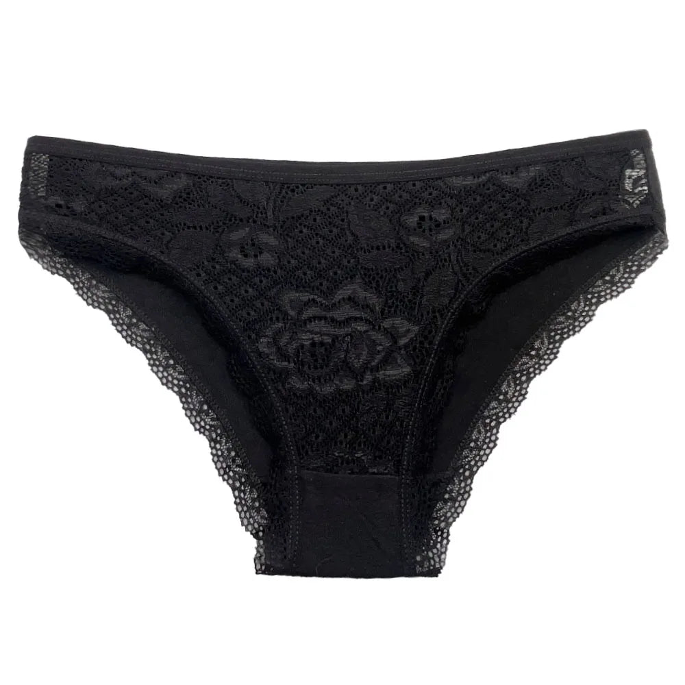 5 PCS/Set New Arrival Sexy Low-rise Underwear Soft Underpants Solid Color Lace Transparent Women Cotton Briefs Ladies Panties