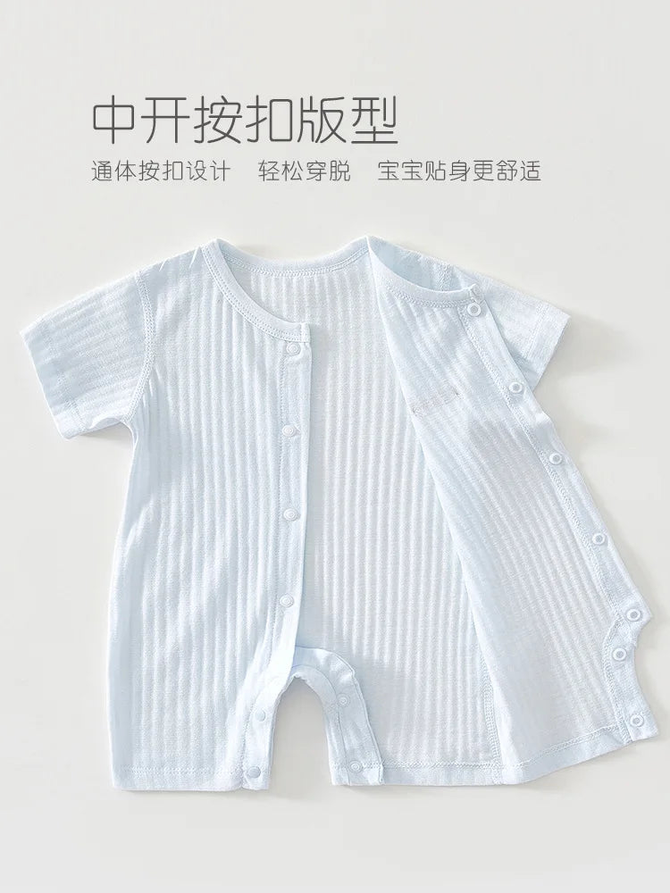 AYNIGIELL 2025 New Summer Baby Clothing Newborn Boys Girls Short-sleeved Cartoon Print Clothing Baby Jumpsuit 0-18Month