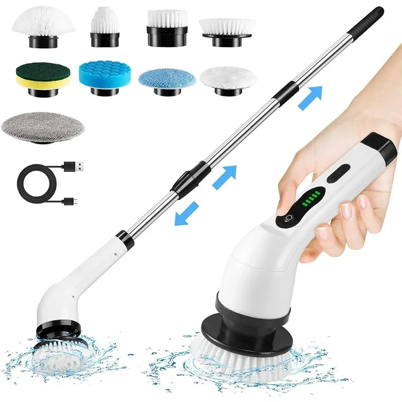 Electric Cleaning Brush 9-in-1 Cordless Electric Spin Scrubber  Expandable Handle Waterproof Cleaning Brush