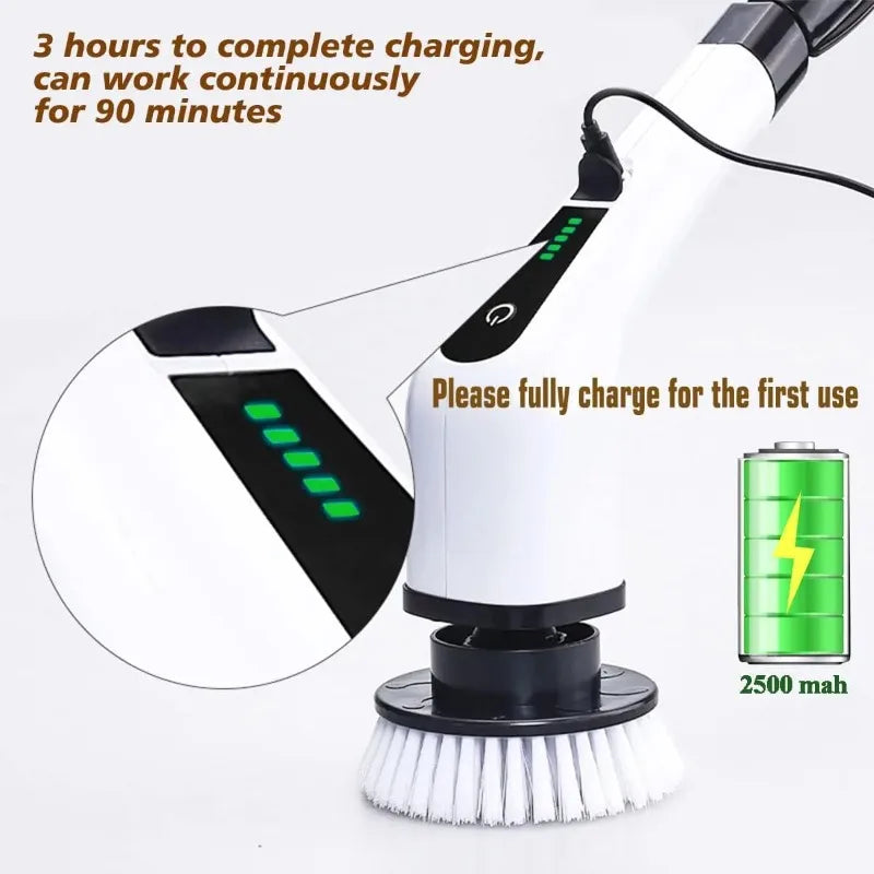 Electric Cleaning Brush 9-in-1 Cordless Electric Spin Scrubber  Expandable Handle Waterproof Cleaning Brush