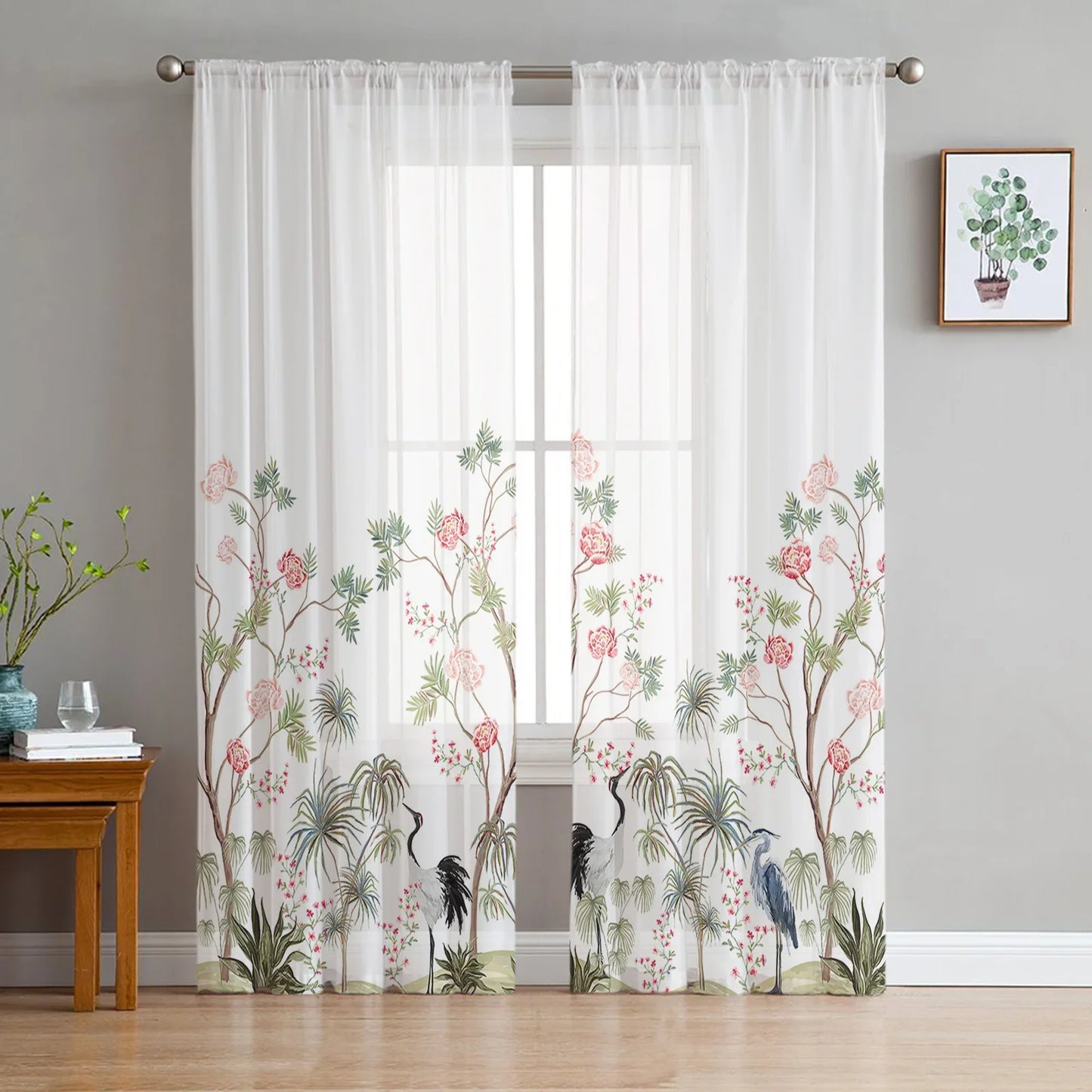 Bamboo Carp Chinese Style Toyo Tulle Curtains for Living Room Bedroom Sheer Voile Drapes Modern Printed Design Sheer Curtains