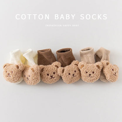 2PCS/Set Cartoon Baby Hat Socks Cute Animal Doll Boy Girl Winter Knitted Pullover Hats Woolen Warm Newborn Short Socks Beanies