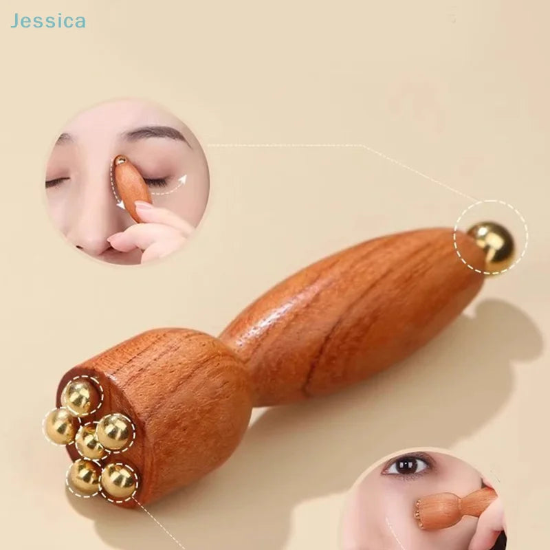 ♥Brass Bead Lotus Pod Rosewood Handle Facial Gua Sha Tool Eye Relaxation Spot Meridians Acupoint Massage
