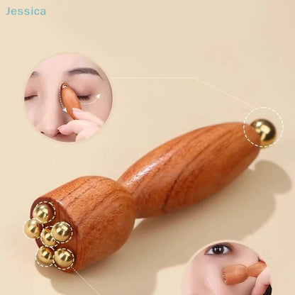 ♥Brass Bead Lotus Pod Rosewood Handle Facial Gua Sha Tool Eye Relaxation Spot Meridians Acupoint Massage