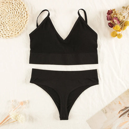 CHRLEISURE Women Underwear Set Wireless Lingerie Panties Bra Sexy G-String Seamless Tank Crop Top Brassiere New