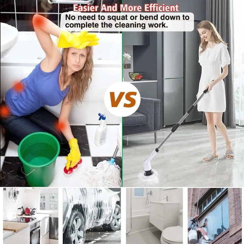 Electric Cleaning Brush 9-in-1 Cordless Electric Spin Scrubber  Expandable Handle Waterproof Cleaning Brush