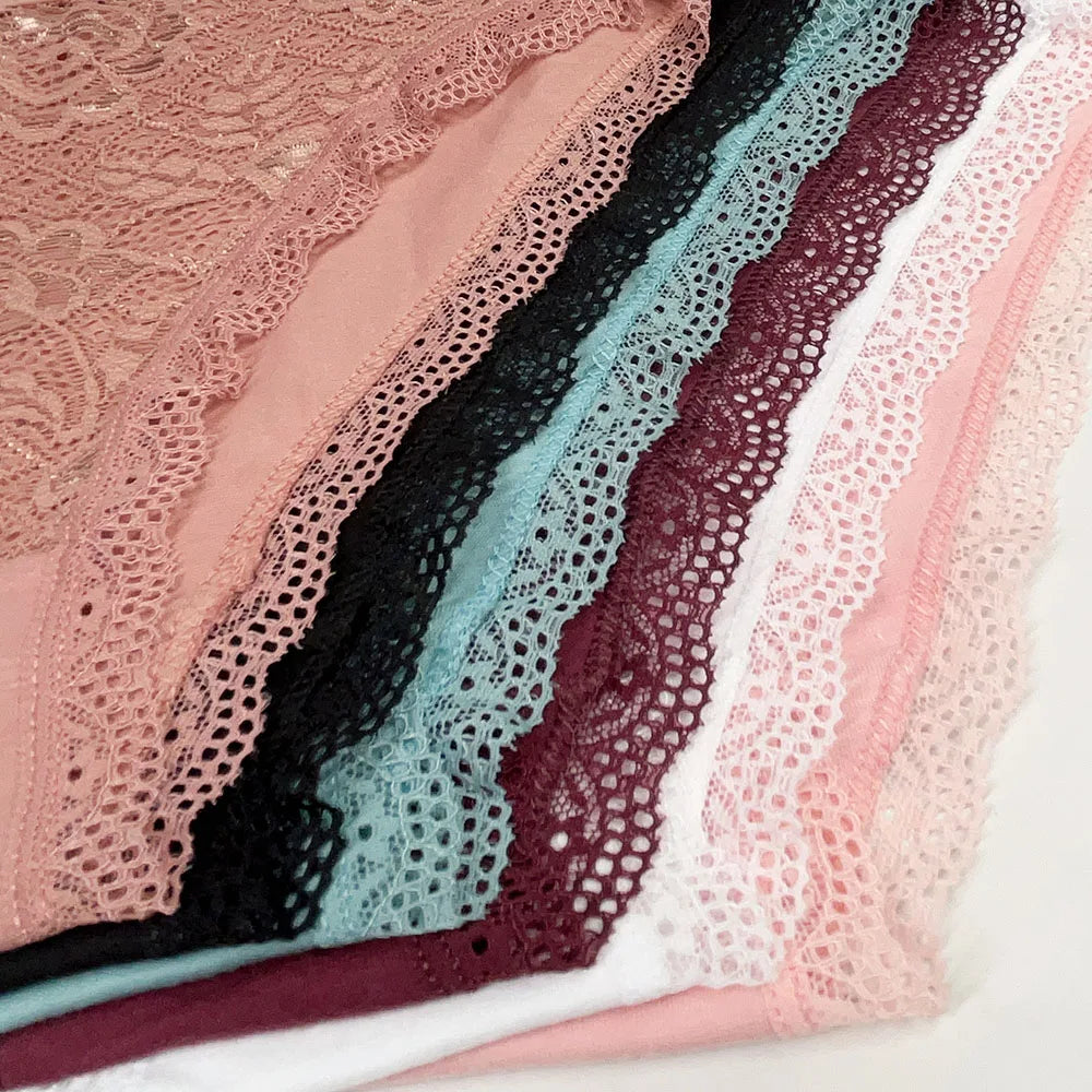 5 PCS/Set New Arrival Sexy Low-rise Underwear Soft Underpants Solid Color Lace Transparent Women Cotton Briefs Ladies Panties