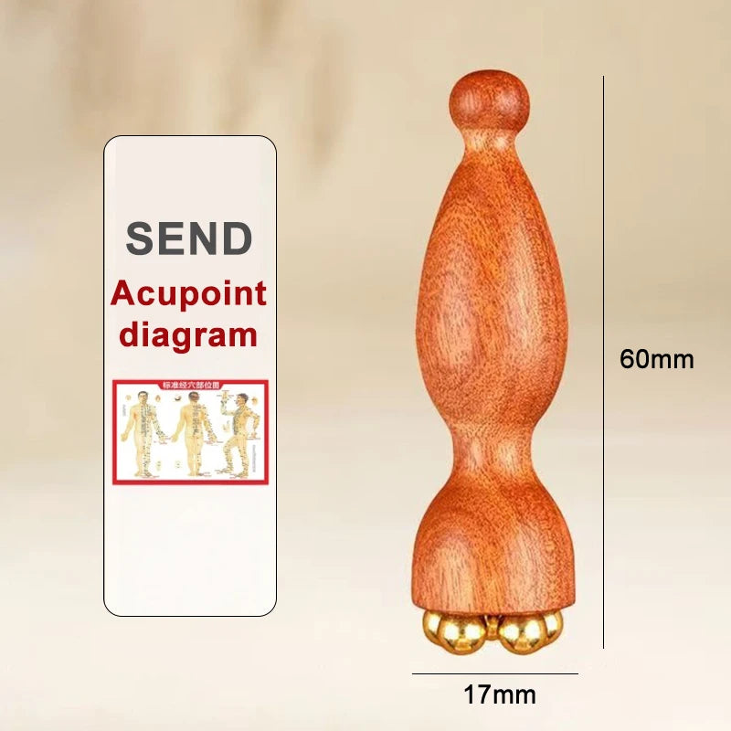 ♥Brass Bead Lotus Pod Rosewood Handle Facial Gua Sha Tool Eye Relaxation Spot Meridians Acupoint Massage