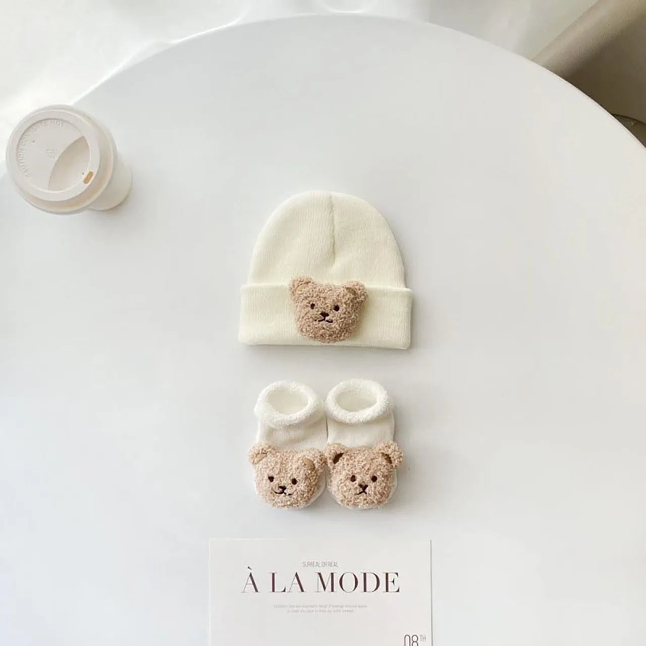2PCS/Set Cartoon Baby Hat Socks Cute Animal Doll Boy Girl Winter Knitted Pullover Hats Woolen Warm Newborn Short Socks Beanies
