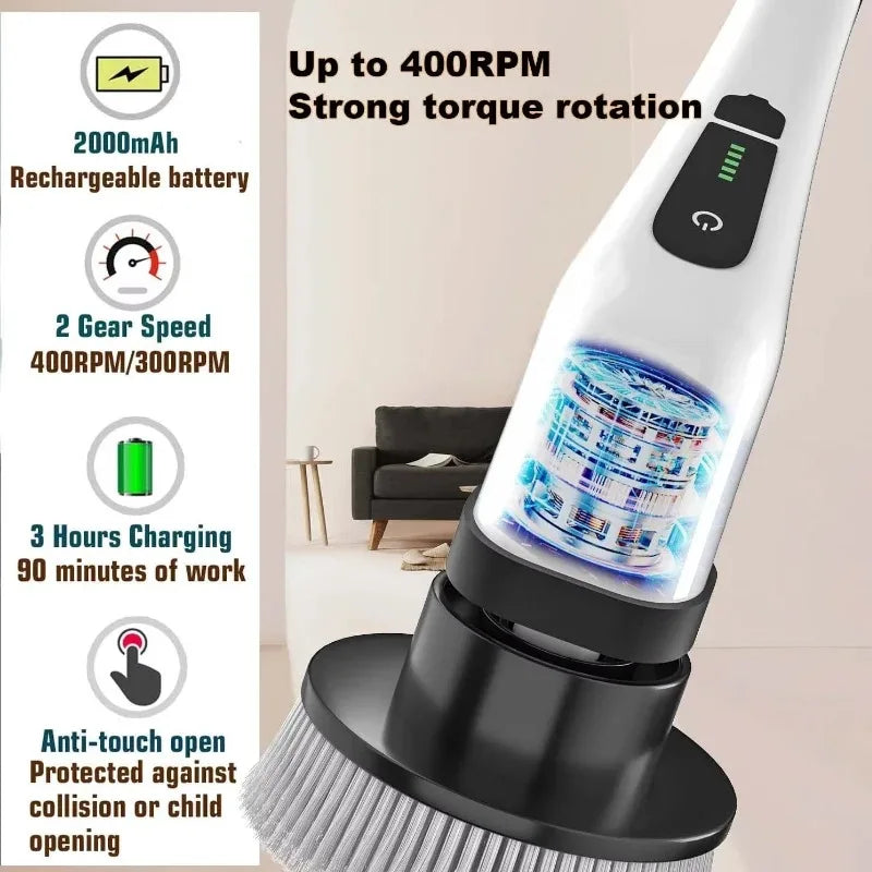 Electric Cleaning Brush 9-in-1 Cordless Electric Spin Scrubber  Expandable Handle Waterproof Cleaning Brush