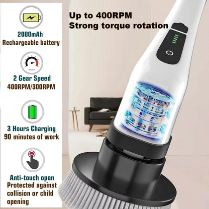 Electric Cleaning Brush 9-in-1 Cordless Electric Spin Scrubber  Expandable Handle Waterproof Cleaning Brush