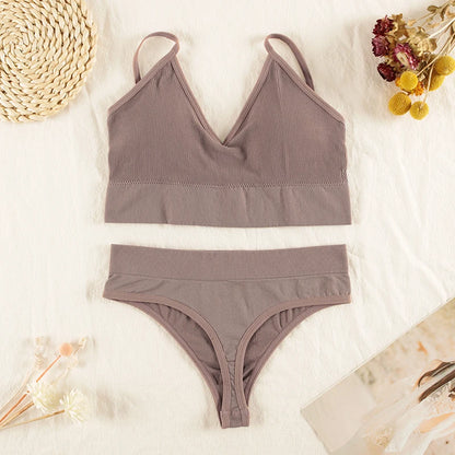 CHRLEISURE Women Underwear Set Wireless Lingerie Panties Bra Sexy G-String Seamless Tank Crop Top Brassiere New