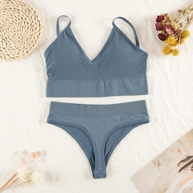 CHRLEISURE Women Underwear Set Wireless Lingerie Panties Bra Sexy G-String Seamless Tank Crop Top Brassiere New