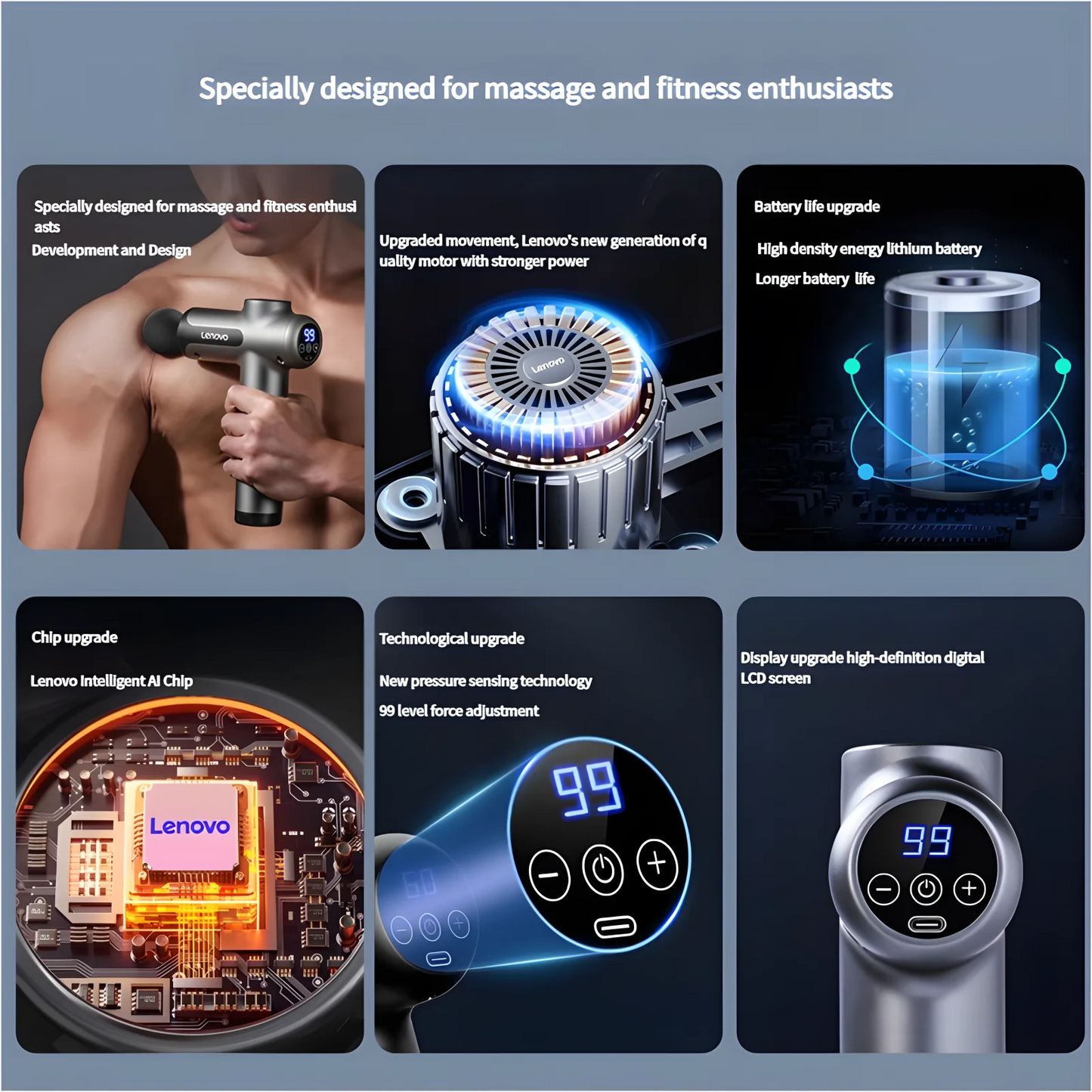 N2 N3 Fascia Gun Lenovo Brand Muscle Relaxation Massager 6-8Massage Head Long Lasting Battery Life LED Touch Portable Massager