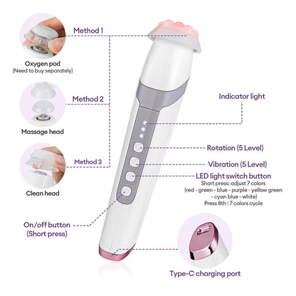 CO2 Bubble Pen 4 Tips Aqua Skin Face Cleansing SPA Beauty Device CO2 Pods Massager Portable Oxygen Bubble Facial Machine
