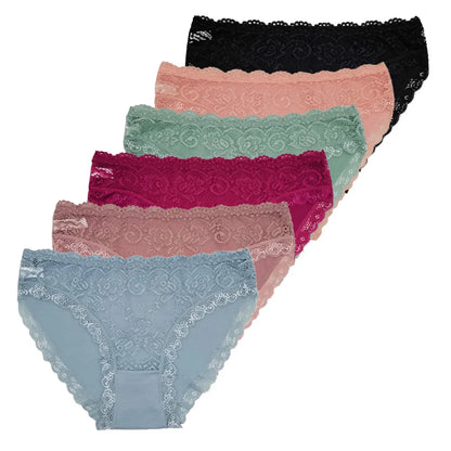 5 PCS/Set New Arrival Sexy Low-rise Underwear Soft Underpants Solid Color Lace Transparent Women Cotton Briefs Ladies Panties