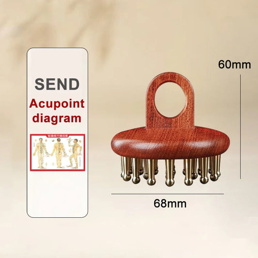 ♥Brass Bead Lotus Pod Rosewood Handle Facial Gua Sha Tool Eye Relaxation Spot Meridians Acupoint Massage