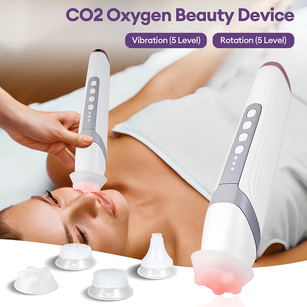 CO2 Bubble Pen 4 Tips Aqua Skin Face Cleansing SPA Beauty Device CO2 Pods Massager Portable Oxygen Bubble Facial Machine