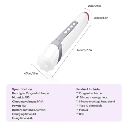 CO2 Bubble Pen 4 Tips Aqua Skin Face Cleansing SPA Beauty Device CO2 Pods Massager Portable Oxygen Bubble Facial Machine