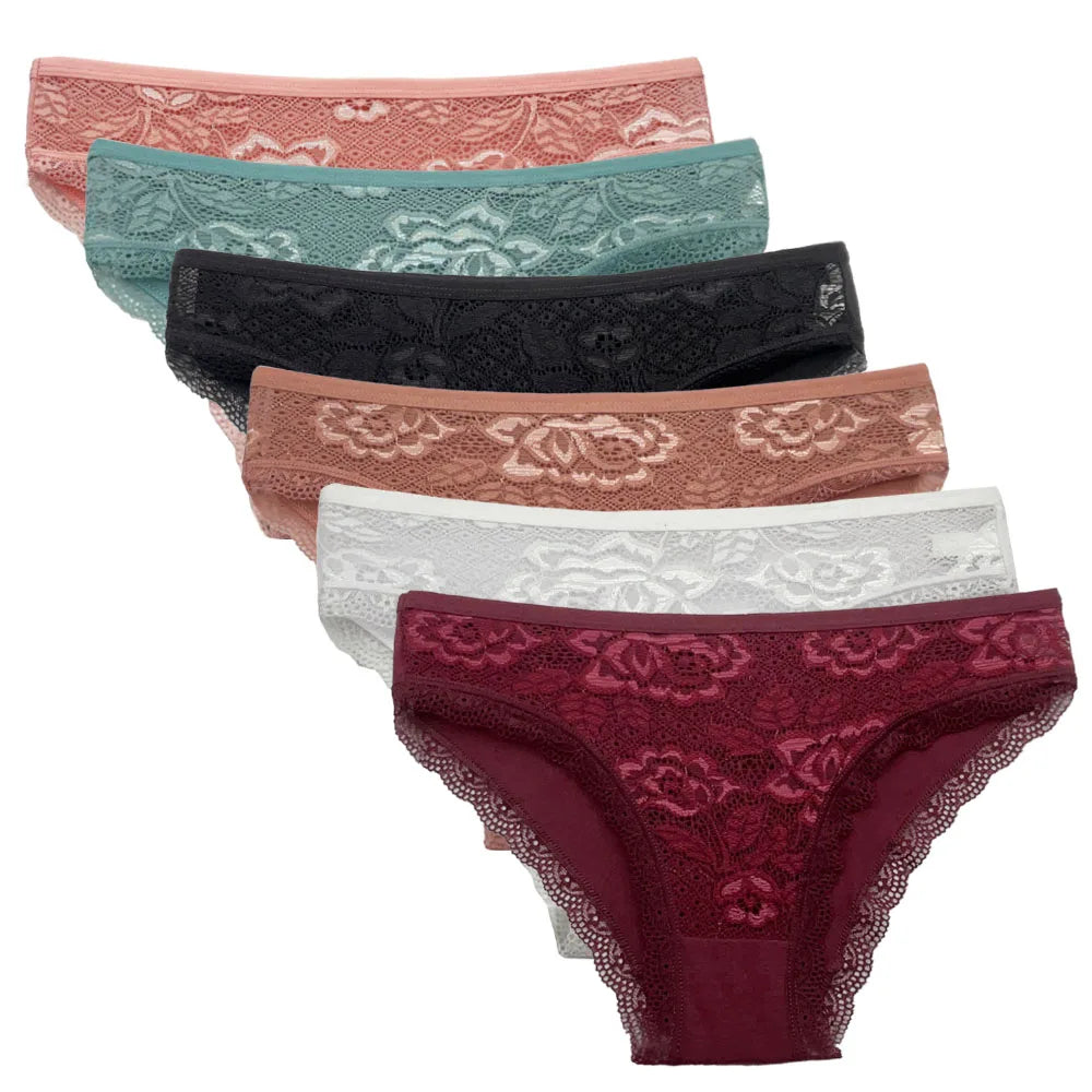 5 PCS/Set New Arrival Sexy Low-rise Underwear Soft Underpants Solid Color Lace Transparent Women Cotton Briefs Ladies Panties