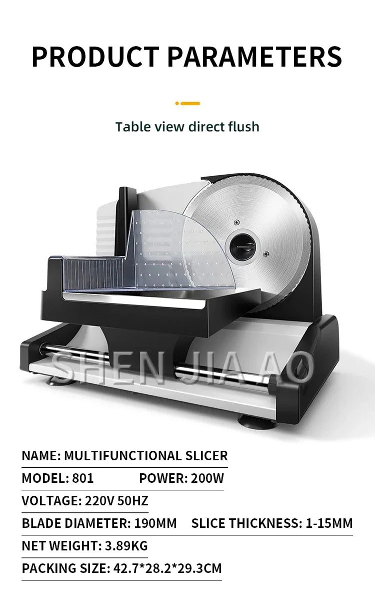 801 Electric meat Slicer 200W Household Fruit and Mutton Slicer machine Toast Bread Slice 1-15mm Thickness Adjustable