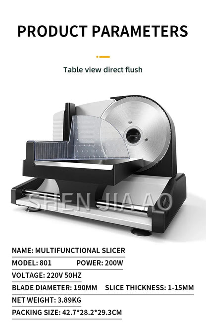 801 Electric meat Slicer 200W Household Fruit and Mutton Slicer machine Toast Bread Slice 1-15mm Thickness Adjustable