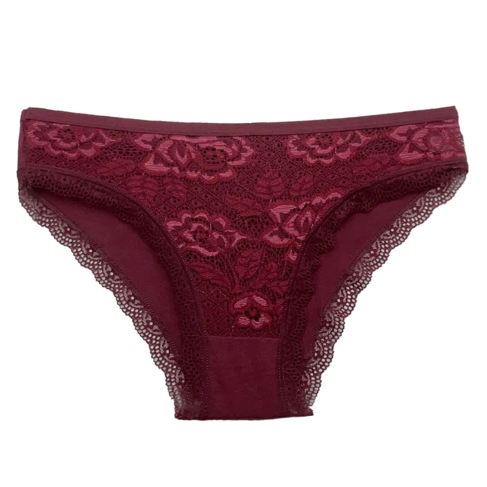 5 PCS/Set New Arrival Sexy Low-rise Underwear Soft Underpants Solid Color Lace Transparent Women Cotton Briefs Ladies Panties