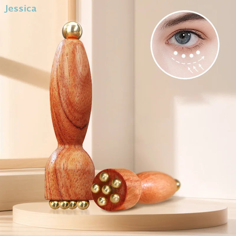 ♥Brass Bead Lotus Pod Rosewood Handle Facial Gua Sha Tool Eye Relaxation Spot Meridians Acupoint Massage