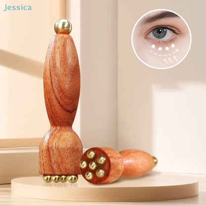 ♥Brass Bead Lotus Pod Rosewood Handle Facial Gua Sha Tool Eye Relaxation Spot Meridians Acupoint Massage