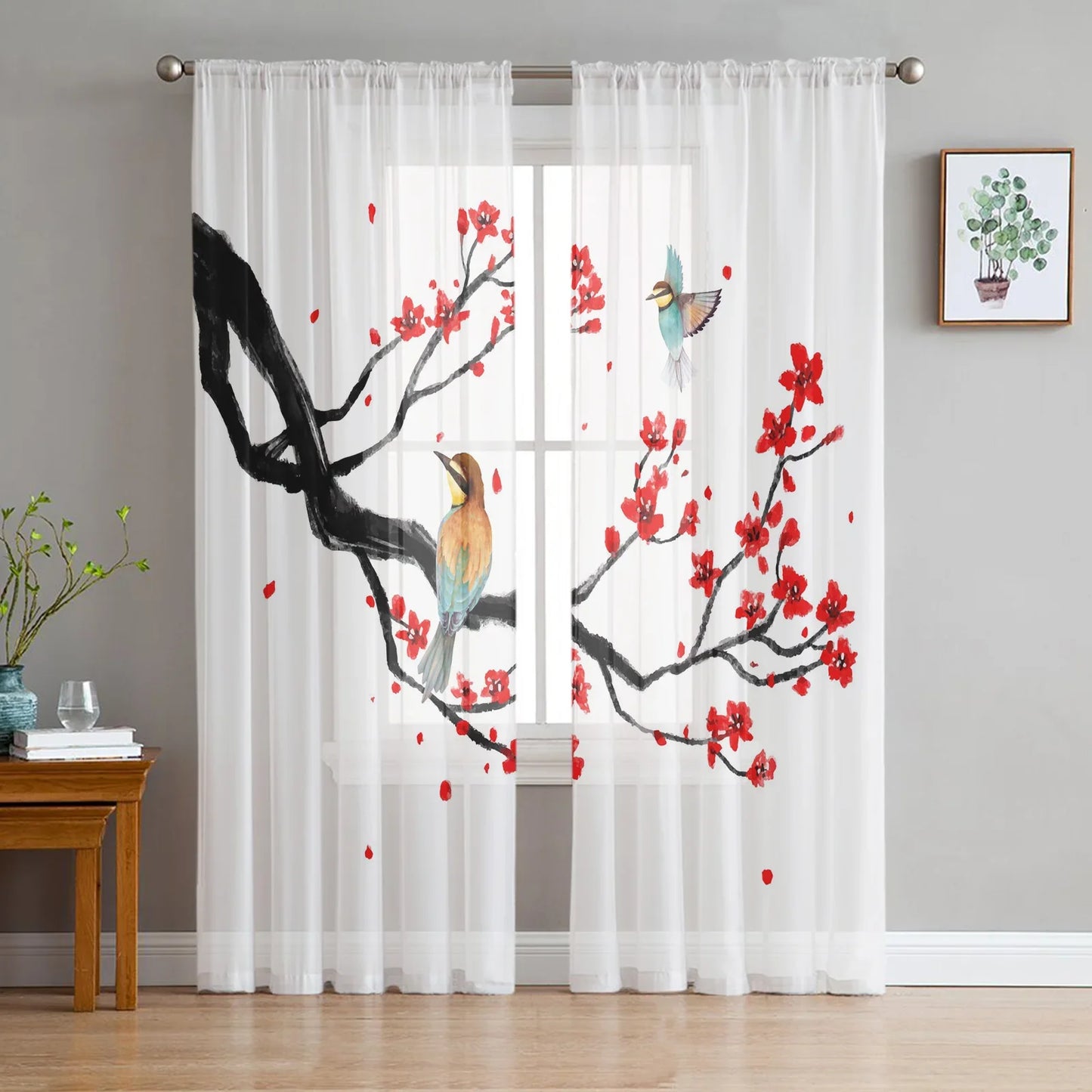 Bamboo Carp Chinese Style Toyo Tulle Curtains for Living Room Bedroom Sheer Voile Drapes Modern Printed Design Sheer Curtains